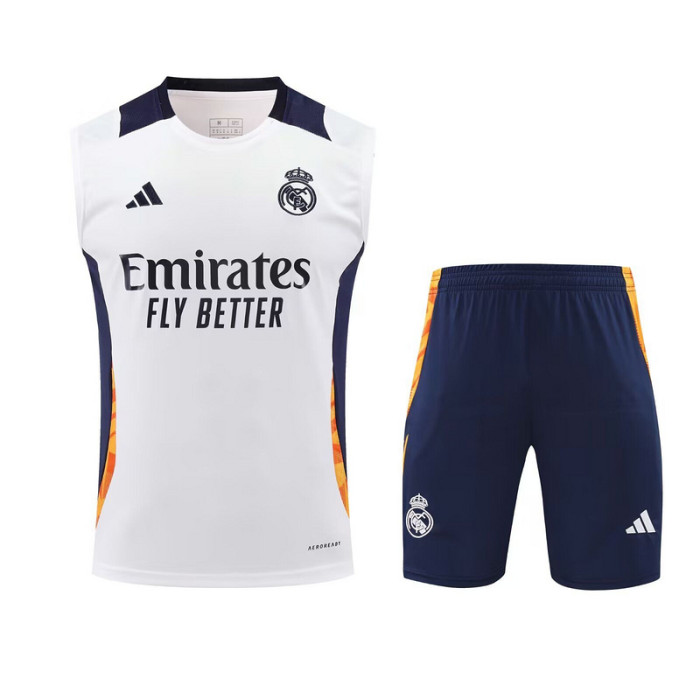 Adult Uniform 2025-2026 Real Madrid White/Dark Blue Soccer Training Vest and Shorts Football Set