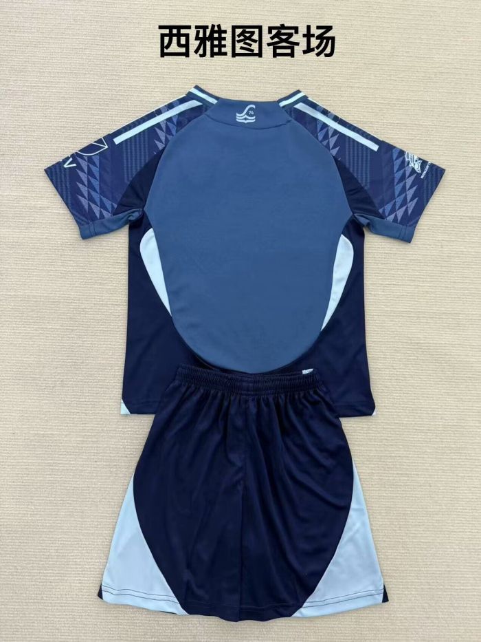 Youth Uniform Kids Kit 2025-2026 Seattle Sounders Away Soccer Jersey Shorts Child Football Set