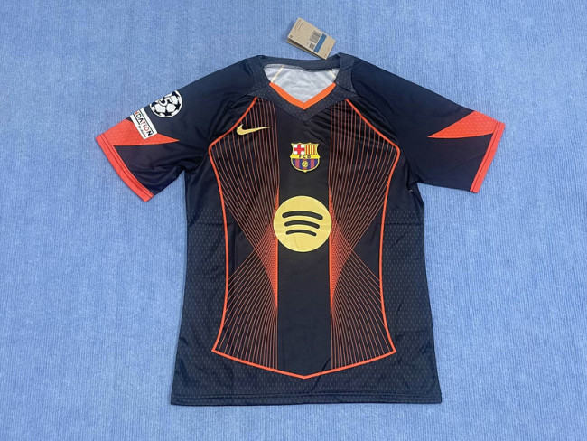 with UCL Patch Barca Camisetas de Futbol Fans Version 2025-2026 Barcelona Black/Orange Special Edition Soccer Jersey
