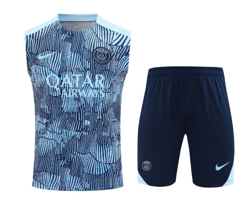 Adult Uniform 2025-2026 PSG Dark Blue Soccer Training Vest and Shorts Paris Football Set
