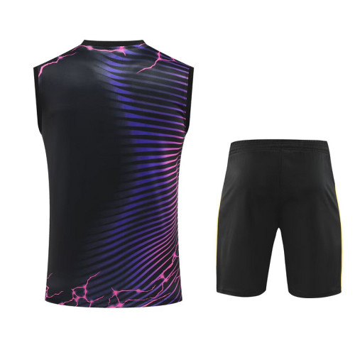 Adult Uniform 2025-2026 Real Madrid Black/Purple Leopard Soccer Training Vest and Shorts Football Set