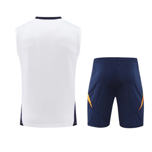 Adult Uniform 2025-2026 Real Madrid White/Dark Blue Soccer Training Vest and Shorts Football Set