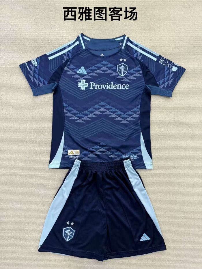 Youth Uniform Kids Kit 2025-2026 Seattle Sounders Away Soccer Jersey Shorts Child Football Set