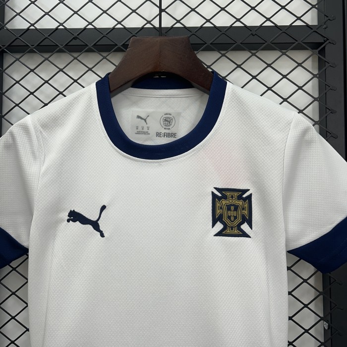 Youth Uniform Kids Kit 2025-2026 Portugal White/Dark Blue Soccer Training Jersey Shorts Child Football Set