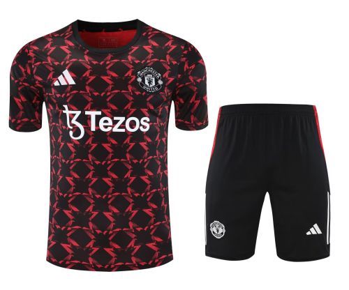 Adult Uniform 2025-2026 Manchester United Black/Red Soccer Training Jersey and Shorts Football Kits