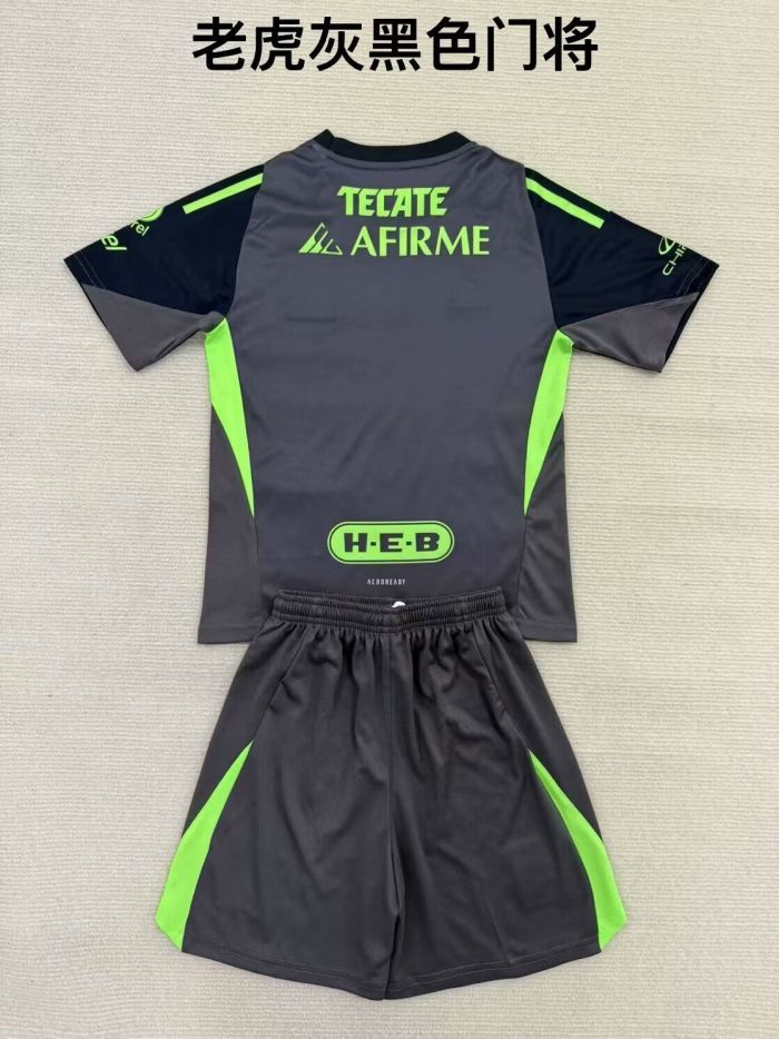 Youth Uniform Kids Kit 2025-2026 Tigres Black Goalkeeper Soccer Jersey Shorts Child Football Set