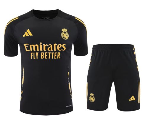 Adult Uniform 2025-2026 Real Madrid Black/Gold Soccer Training Jersey and Shorts Football Kits