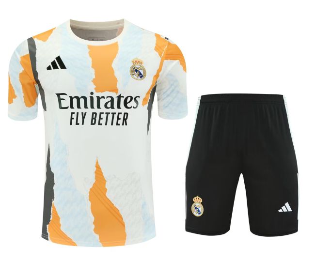 Adult Uniform 2025-2026 Real Madrid Light Blue/Yellow Soccer Training Jersey and Shorts Football Kits
