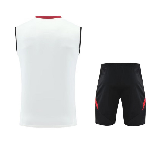 Adult Uniform 2025-2026 Manchester United White/Red/Black Soccer Training Vest and Shorts Football Set