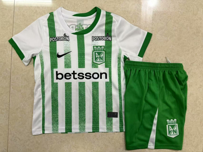 Youth Uniform Kids Kit 2025-2026 Atletico Nacional Home Soccer Jersey Shorts Child Football Set
