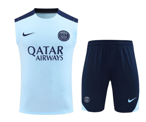 Adult Uniform 2025-2026 PSG Light Blue Soccer Training Vest and Shorts Paris Football Set