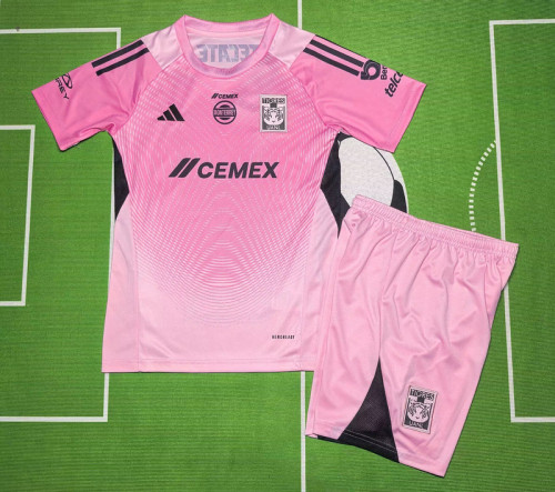 Youth Uniform Kids Kit 2025-2026 Tigres Pink Goalkeeper Soccer Jersey Shorts Child Football Set