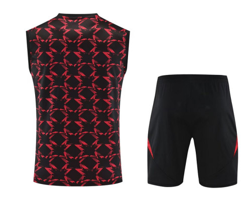 Adult Uniform 2025-2026 Manchester United Black/Red Soccer Training Vest and Shorts Football Set