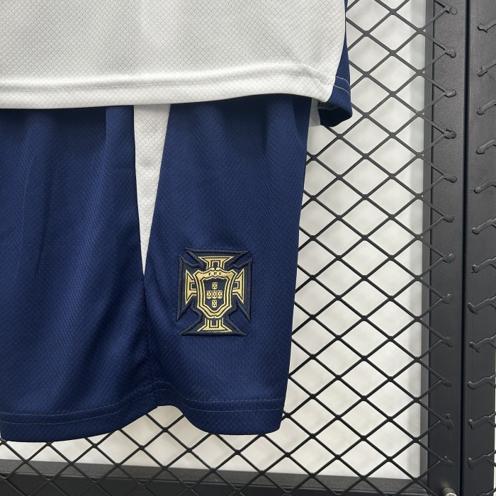 Youth Uniform Kids Kit 2025-2026 Portugal White/Dark Blue Soccer Training Jersey Shorts Child Football Set
