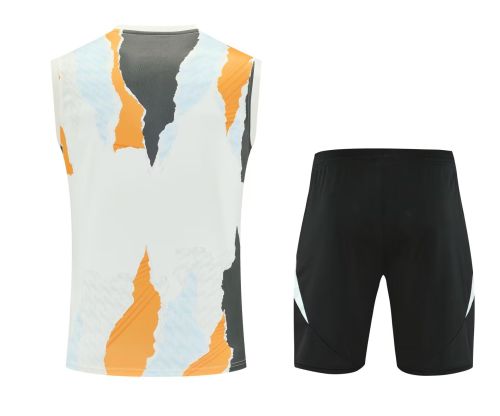 Adult Uniform 2025-2026 Real Madrid Light Blue/Yellow Soccer Training Vest and Shorts Football Set