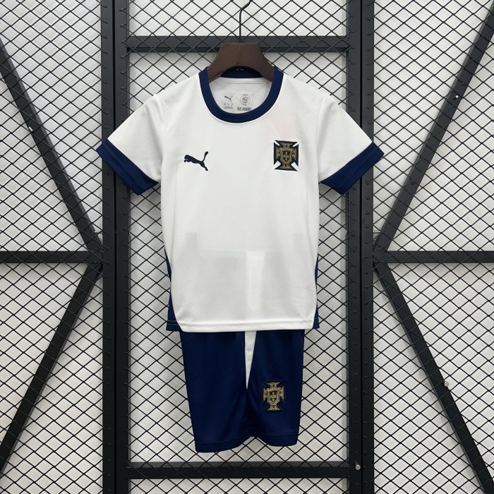 Youth Uniform Kids Kit 2025-2026 Portugal White/Dark Blue Soccer Training Jersey Shorts Child Football Set
