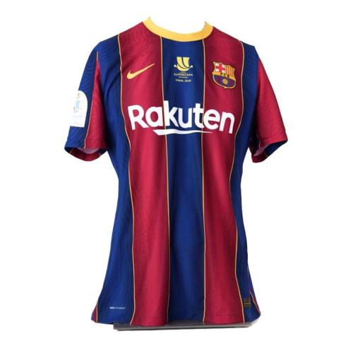 with Supercopa Patch+Supercopa Front Lettering Retro Jersey 2020-2021 Barcelona Home Soccer Jersey Vintage Football Shirt