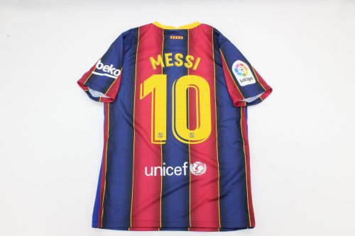 with LFP Patch Retro Jersey 2020-2021 Barcelona MESSI 10 Home Soccer Jersey Vintage Football Shirt