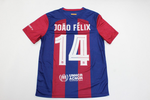 with UCL Patch Barcelona Camisetas de Futbol Fans Version 2023-2024 Barcelona JOAO FELIX 14 Home Soccer Jersey