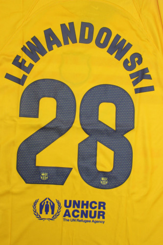 with Champions+Laliga Patch Retro Jersey 2023-2024 Barcelona LEWANDOWSKI 28 Fourth Away Yellow Soccer Jersey Vintage Football Shirt