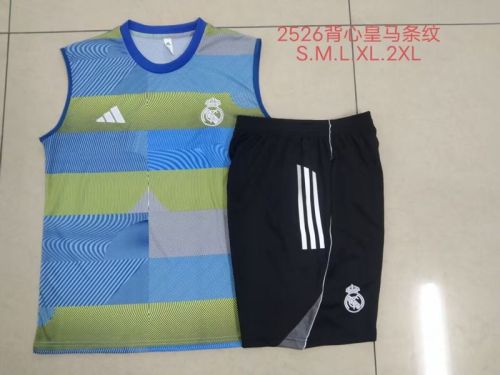 Adult Uniform 2025-2026 Real Madrid Blue/Green Soccer Training Vest and Shorts Football Set