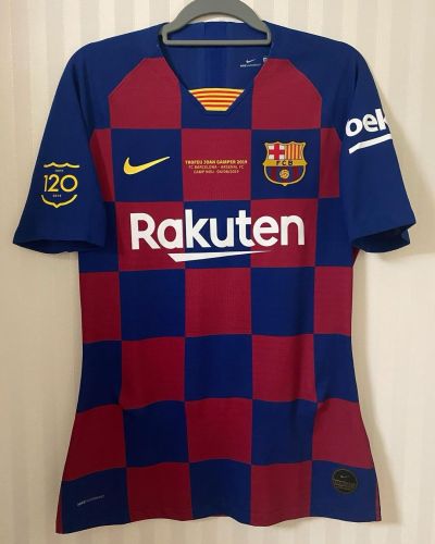 with Front Lettering+120 Years Patch Retro Jersey 2019-2020 Barcelona Home Soccer Jersey Vintage Football Shirt