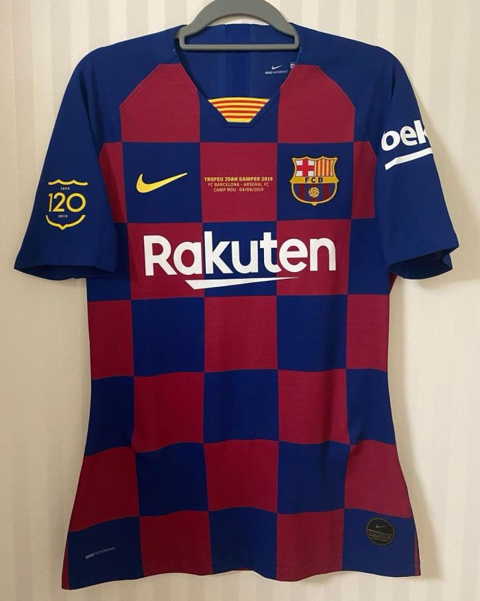 with Front Lettering+120 Years Patch Retro Jersey 2019-2020 Barcelona Home Soccer Jersey Vintage Football Shirt