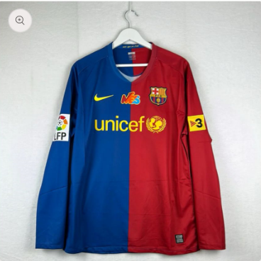 with Mes+Big LFP +TV3 Patch Retro Jersey Long Sleeve 2008-2009 Barcelona Home Soccer Jersey