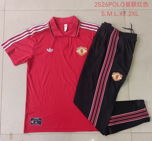 Retro Model Adult Uniform 2025-2026 Manchester United Red Soccer Polo and Pants Football Set