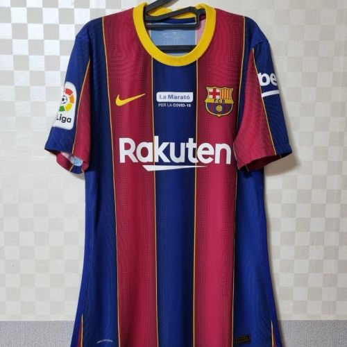 with Laliga+Beko+La Marato PER LA COVID-19 Retro Jersey 2020-2021 Barcelona Home Soccer Jersey Vintage Football Shirt