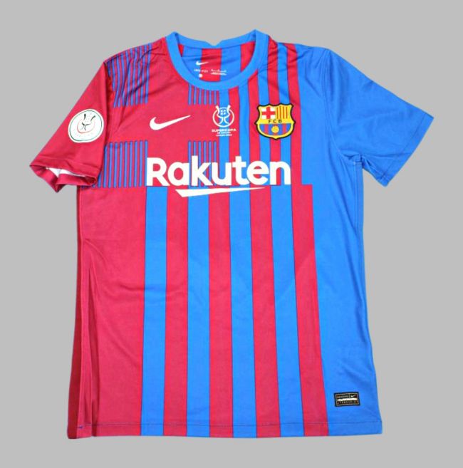 with Supercopa Front Lettering+Supercopa Patch Retro Jersey 2021-2022 Barcelona Home Soccer Jersey Vintage Football Shirt