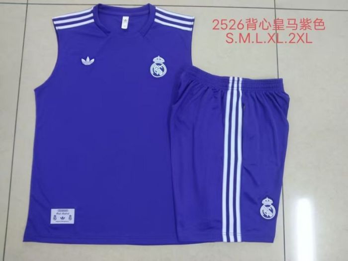 Adult Uniform 2025-2026 Real Madrid Purple Soccer Training Vest and Shorts Football Set