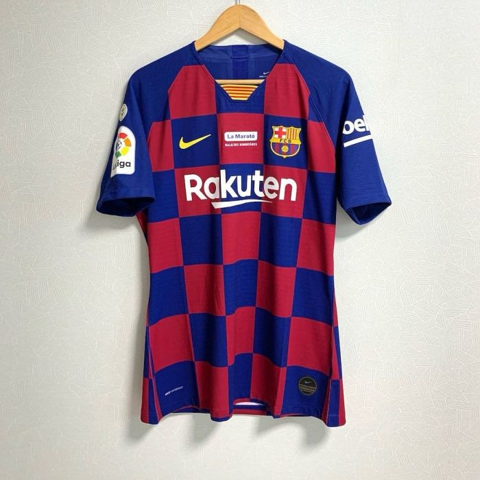 with Champions+Laliga Patch La Marato MALALTIES MINORITARIES Retro Jersey 2019-2020 Barcelona Home Soccer Jersey Vintage Football Shirt