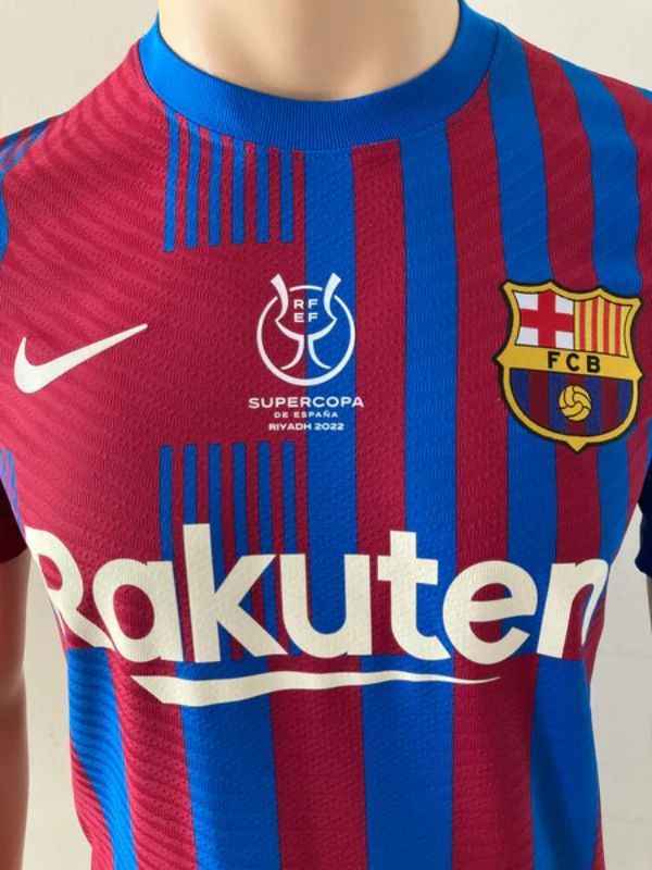 with Supercopa Front Lettering+Supercopa Patch Retro Jersey 2021-2022 Barcelona Home Soccer Jersey Vintage Football Shirt