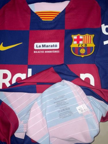 with Champions+Laliga Patch La Marato MALALTIES MINORITARIES Retro Jersey 2019-2020 Barcelona Home Soccer Jersey Vintage Football Shirt