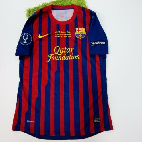 with UEFA Super Cup Front Lettering+Supercup Patch Retro Jersey 2011-2012 Barcelona Home Soccer Jersey Vintage Football Shirt