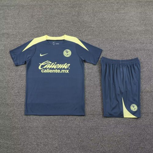Adult Uniform 2025-2026 Club America Dark Blue/Yellow Soccer Training Jersey and Shorts Football Kits