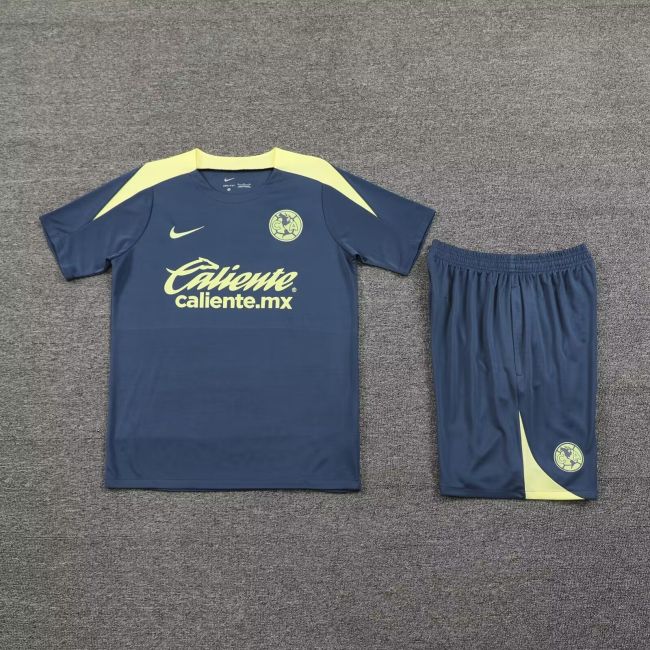 Adult Uniform 2025-2026 Club America Dark Blue/Yellow Soccer Training Jersey and Shorts Football Kits