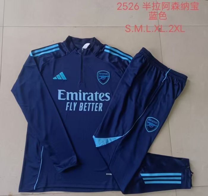 2025-2026 Arsenal Dark Blue Soccer Training Sweater and Pants Football Kit