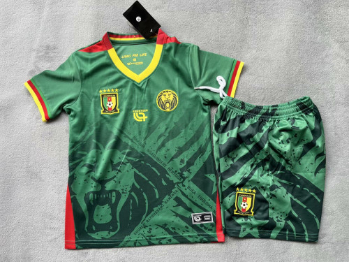 Youth Uniform Kids Kit 2025 Cameroon Home Soccer Jersey Shorts Cameroun Green Child Football Set