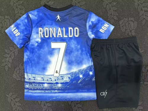 Youth Uniform Kids Kit 2025-2026 Real Madrid RONALDO 7 Blue Special Edition Soccer Jersey Shorts Child Football Set