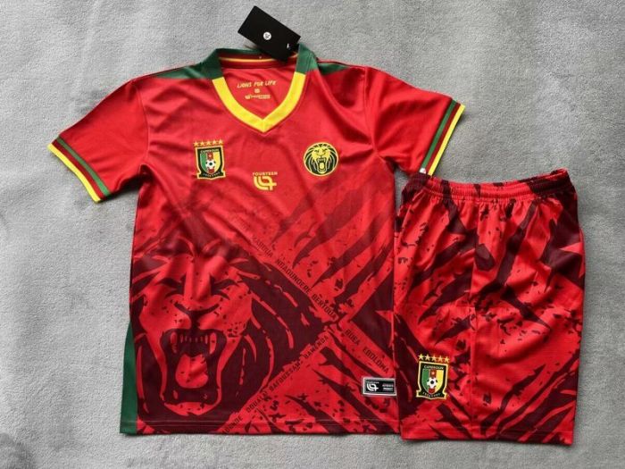 Youth Uniform Kids Kit 2025 Cameroon Third Away Red Soccer Jersey Shorts Cameroun Child Football Set