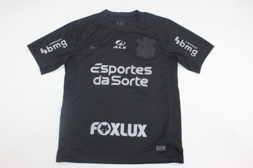 with All Sponor Logos Fan Version 2024-2025 Corinthians Away Black Soccer Jersey Football Shirt