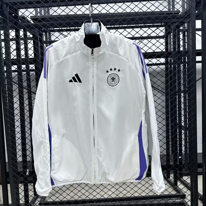 2025-2026 Germany White/Black Trench Coat Soccer Reversible Windbreaker Jacket