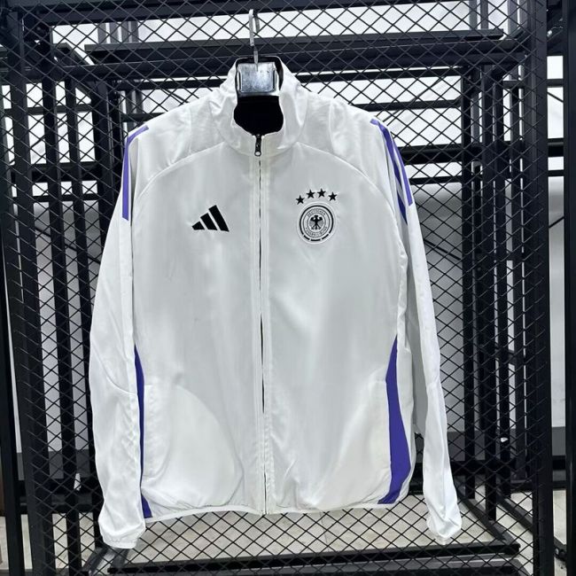 2025-2026 Germany White/Black Trench Coat Soccer Reversible Windbreaker Jacket