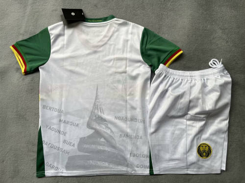 Youth Uniform Kids Kit 2025 Cameroon Away White Soccer Jersey Shorts Cameroun Green Child Football Set