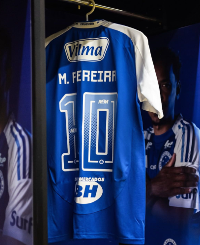 with All Sponor Logos Fan Version 2025-2026 Cruzeiro M.PEREIRA 10 Home Football Shirt Soccer Jersey