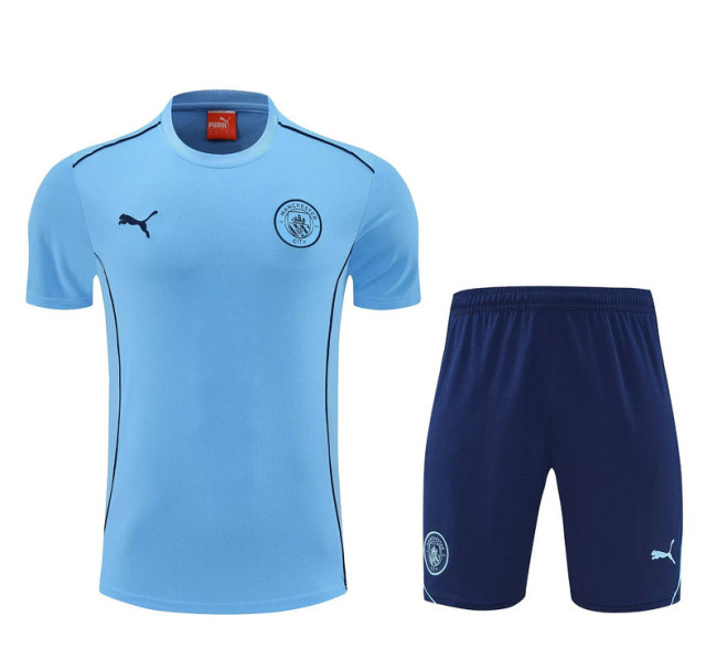 Adult Uniform 2025-2026 Manchester City Blue Soccer Training Jersey and Shorts Football Kits