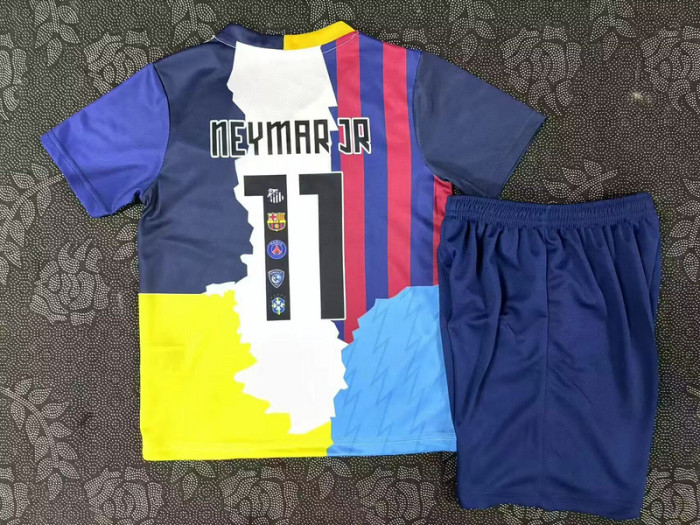 Youth Uniform Kids Kit Neymar Jr Team Combine Version 2025-2026 Santos Barcelona Brazil PSG Soccer Jersey Shorts Football Kit
