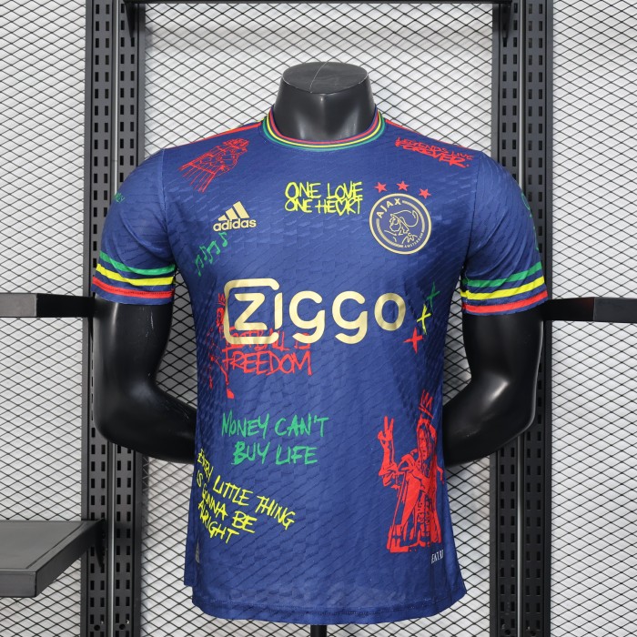 Player Version 2025-2026 Ajax Blue Bob Marley Soccer Jersey Football Shirt